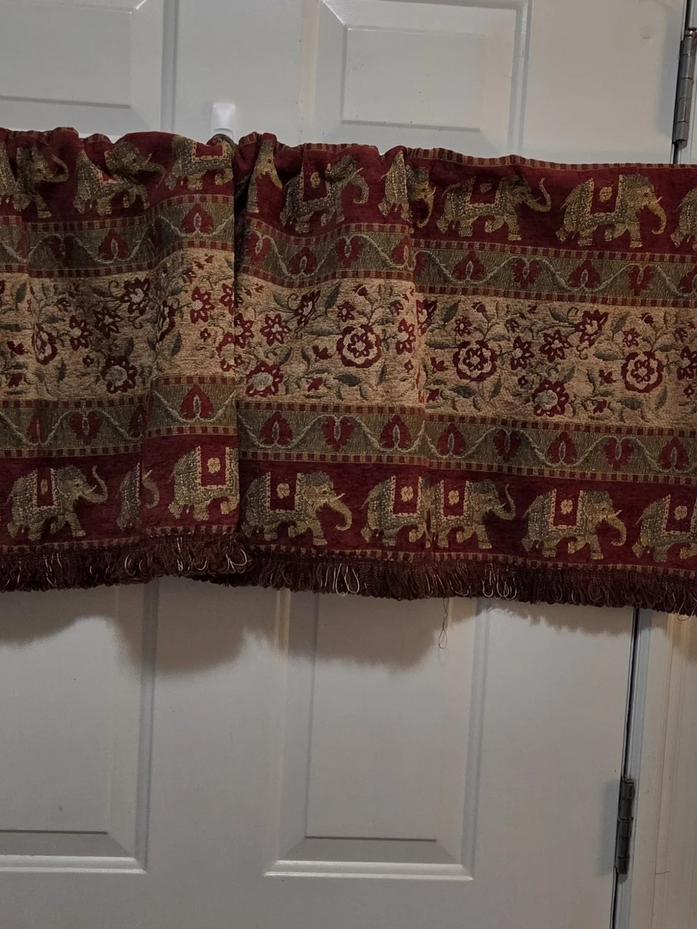 Elegant Elephant & Floral Jacquard Curtain Panel - Burgundy